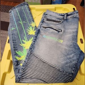 Rockstar Original Natural Selection 2.0 Yellow/Green Palms Men's Jeans 40x32